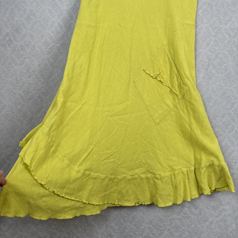 Oh My Gauze! LA Cotton Dress Size 1 (S/M) Lime Ruffle Asymmetric Lagenlook Artsy - Picture 7 of 13